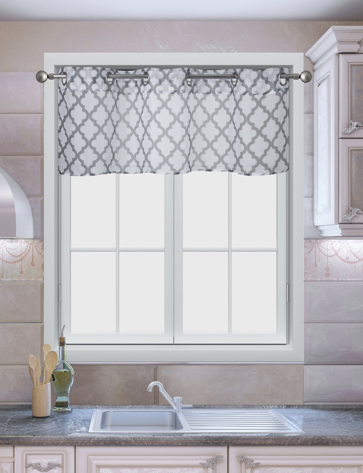 1PC GEOMETRIC VALANCE TOPPER SWAG SHEER GROMMET PRINTED WINDOW DRESSING S38 18″