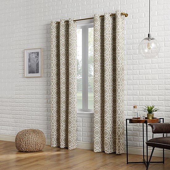 Sun Zero Barnett Blackout Grommet Curtain Panel 40″x95″ Taupe Trellis