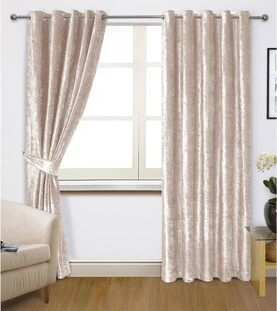 CRUSHED VELVET Curtains Pair of EYELET Ring Top Heavy Fully Lined Ready to Hang
