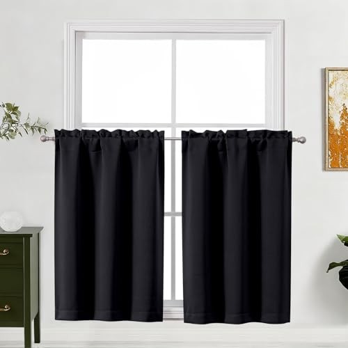 out Kitchen Curtains 36 Inch Length 2 Pcs, 30″W x 36″L (Pack of 2) Black