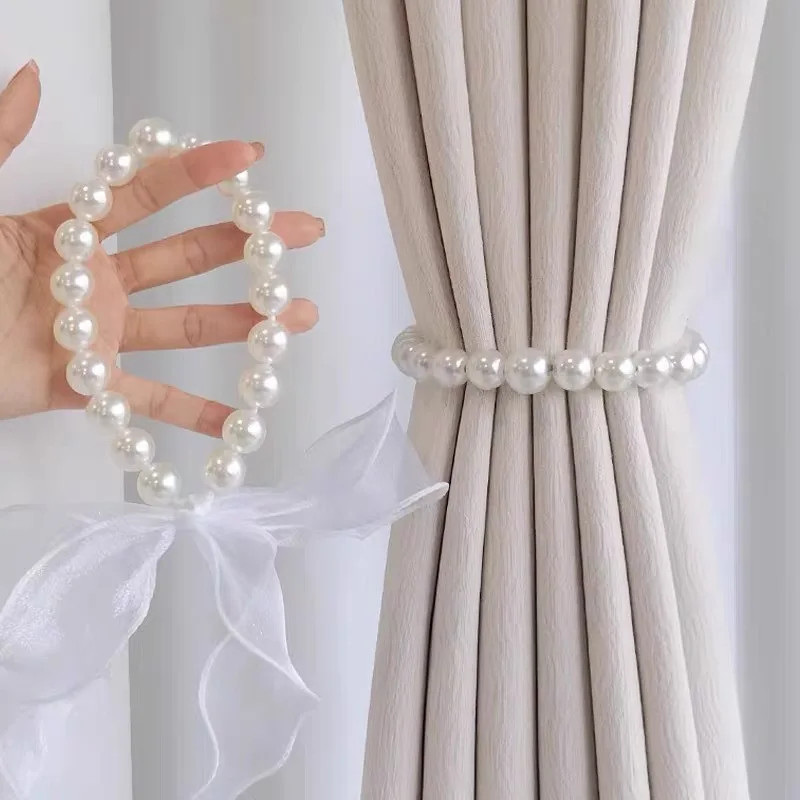 1pc Art Deco Style Plastic Curtain Tiebacks with Bow and Pearl Accents