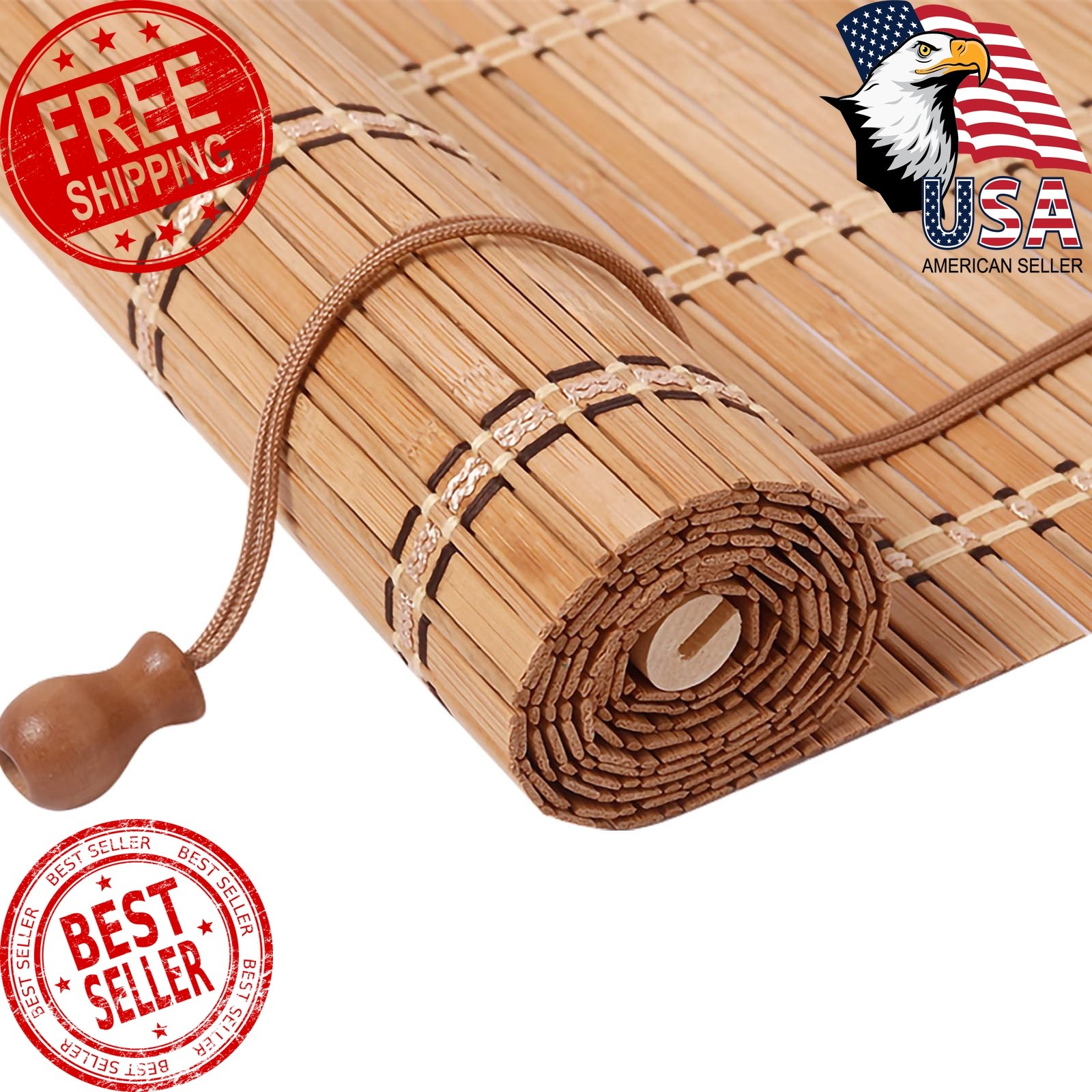 HIAPES Bamboo Blinds Brown 32″W x 72″H