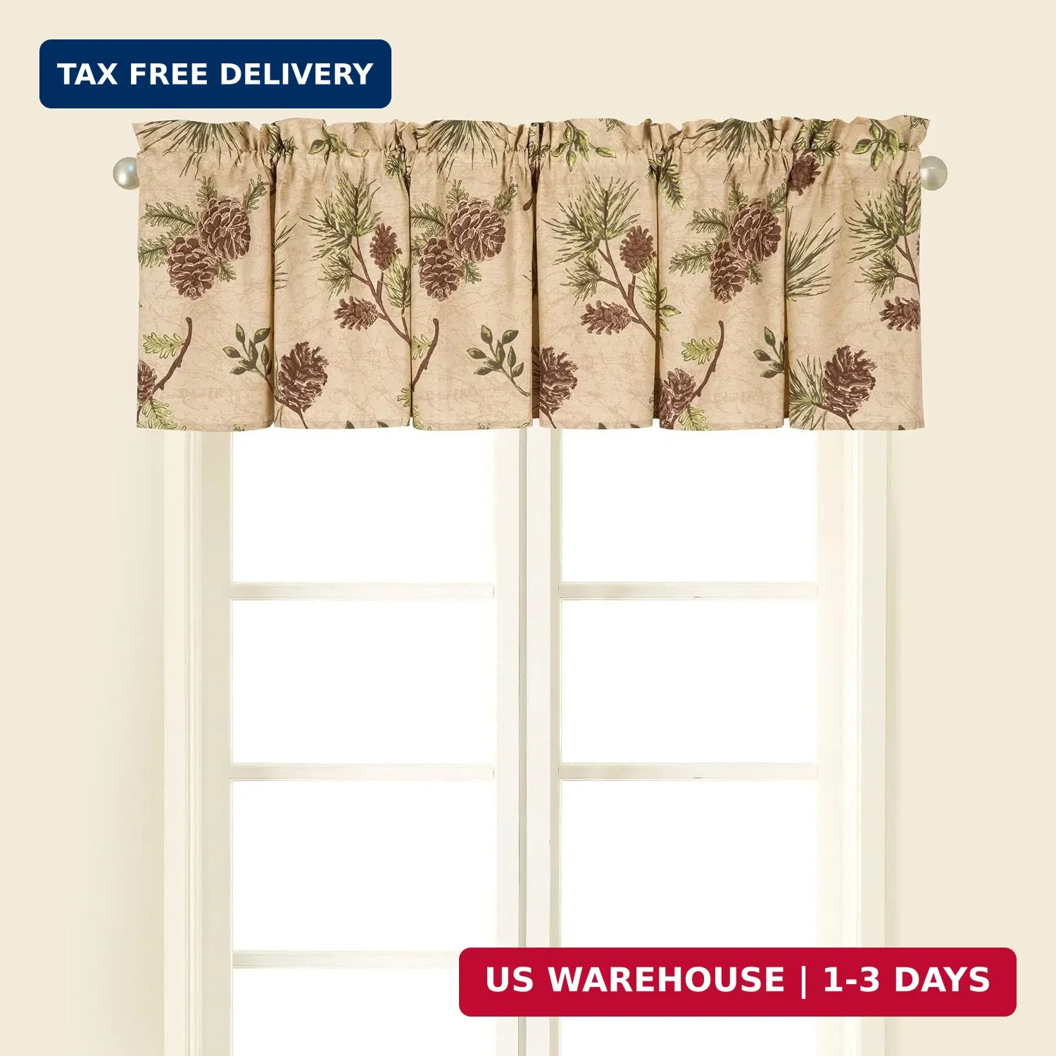Woodland Retreat 100% Cotton Single Window Valance Curtain 16″ x 72″ | Lake Hous