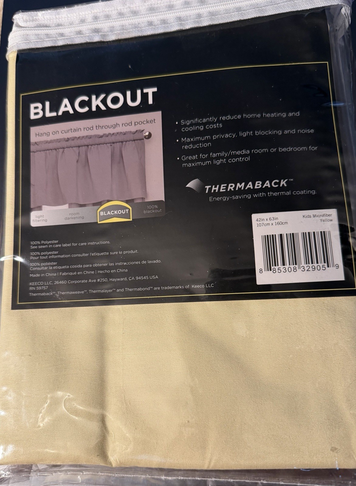 Eclipse Kids Microfiber Blackout One Rod Pocket Panel Curtain, Yellow 42″ x 63″