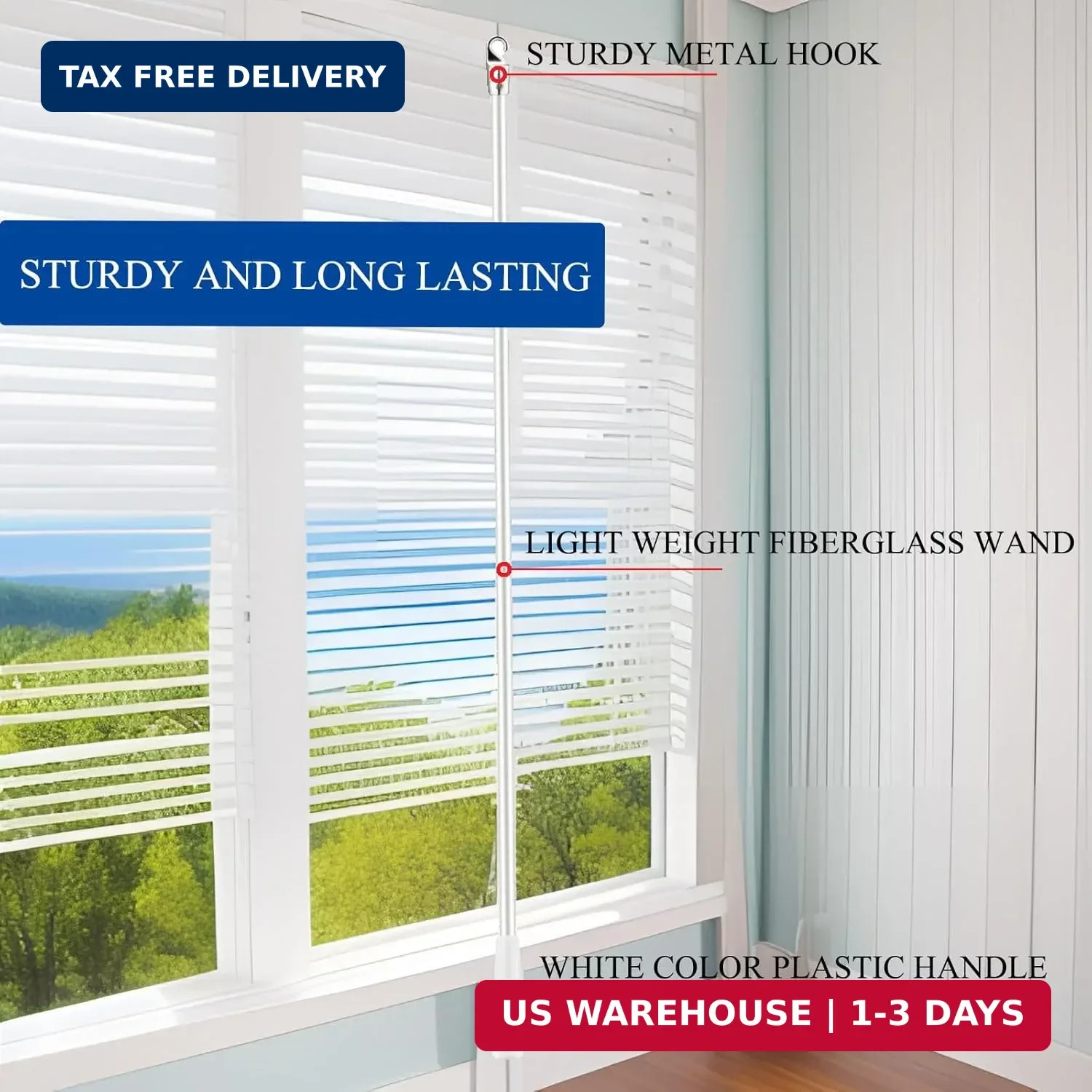 Blind Replacement Wand With Hook – Extension Curtain Pull Fiberglass Wand for Bl