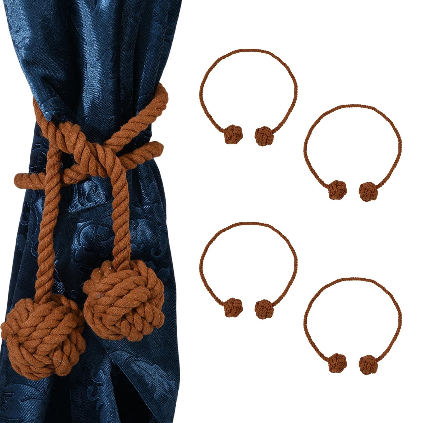 4Pcs Cotton Rope Curtain Tiebacks, Woven Knotted Ball Curtain Holdbacks for B…