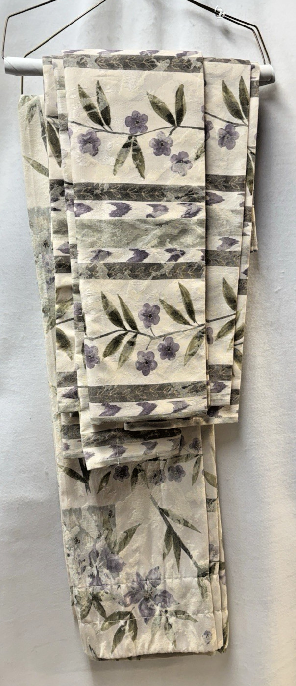 Floral Drapes Curtains Ivory, Purple, Green Rod Pocket 4 Panels 84″ & 3 Valences