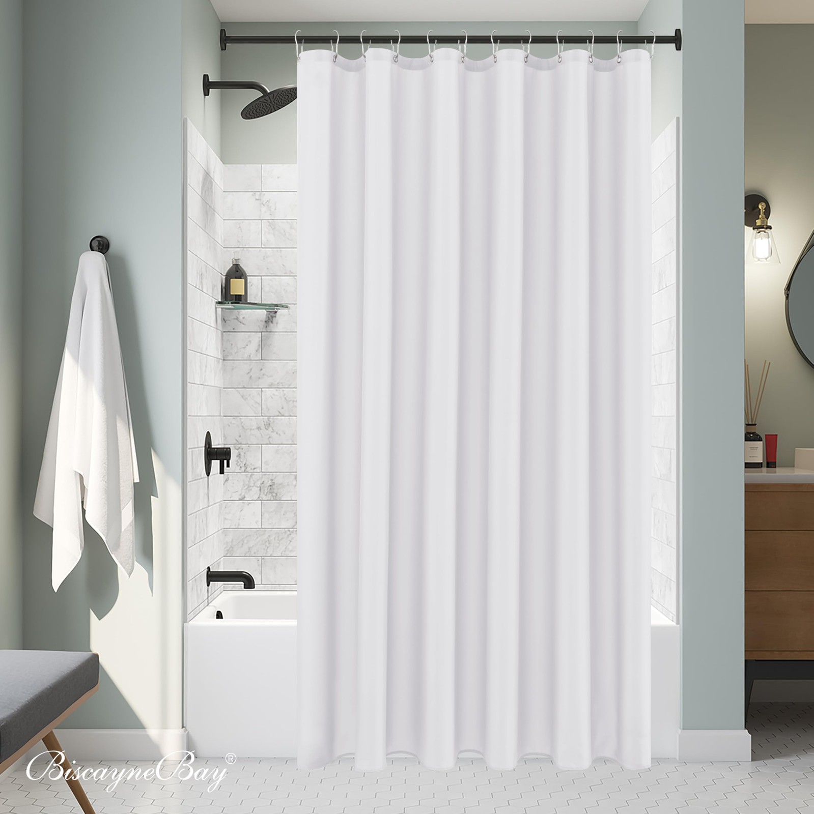 Biscaynebay Fabric Shower Stall Curtain 54″W x 72″L (Pack of 1), White