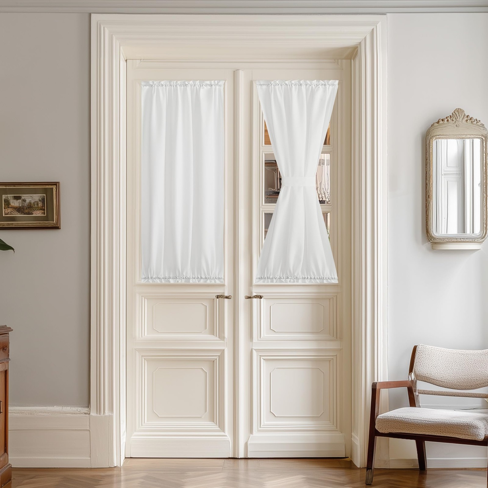 Non-See-Through French Door Sheer Curtains for Door Window, Privacy Light Fil…
