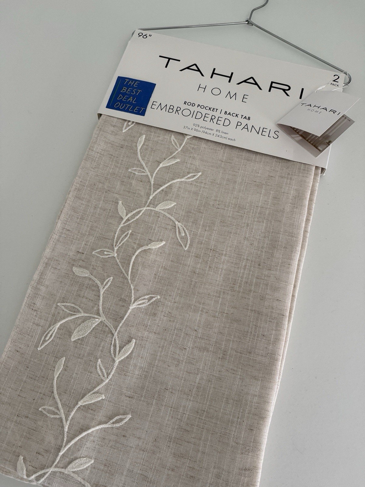 New TAHARI Window Curtains 2 Panels Beige 37 x 96 Linen Embroidered Back Tab