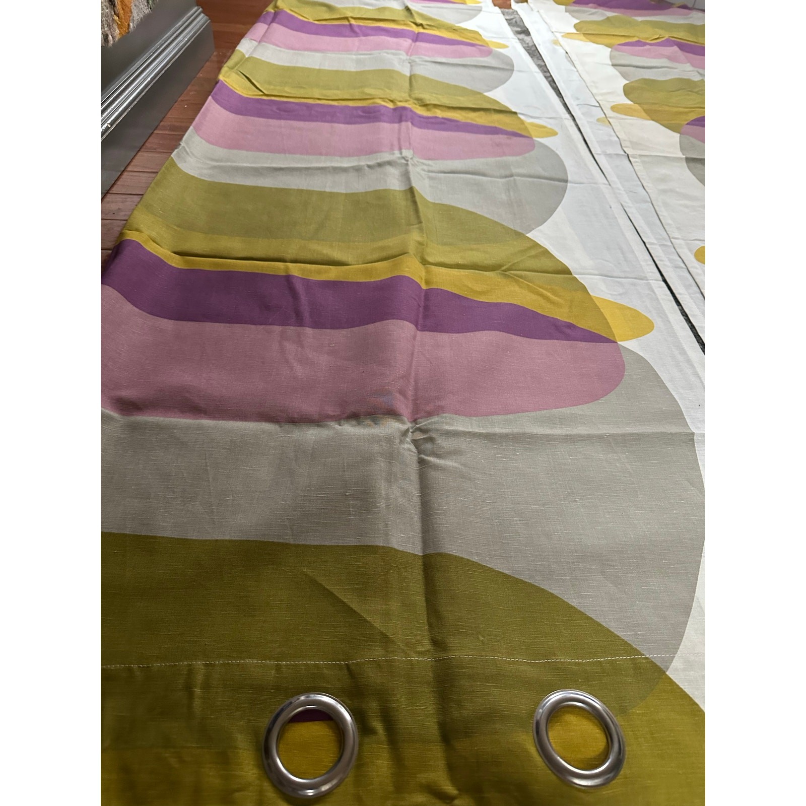 4-IKEA Malin Figur CurtainsGeometric Green Purple Panels set 57×98” Linen cotton