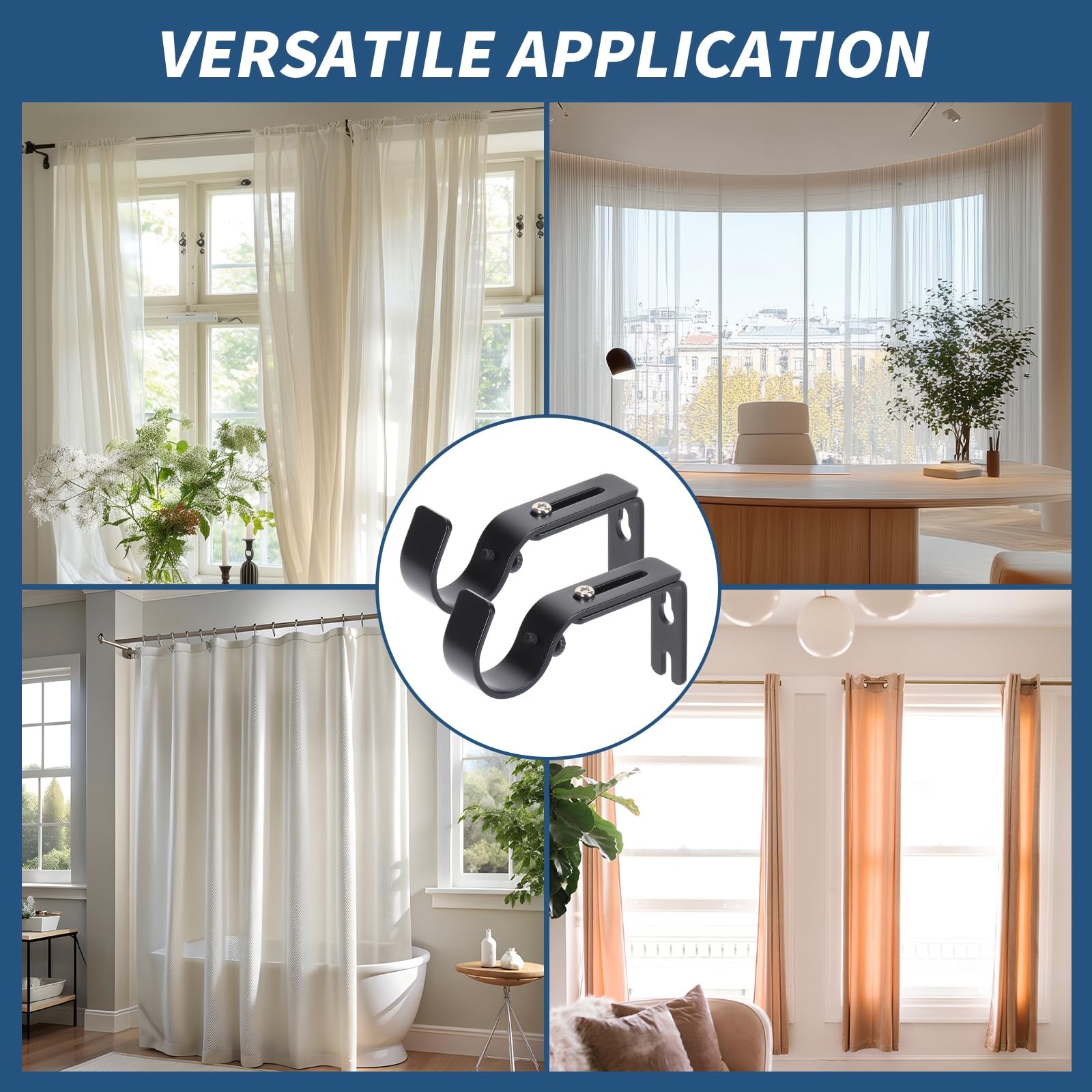 Adjustable Curtain Rod Brackets for 1 Inch Rod Black 2PCS