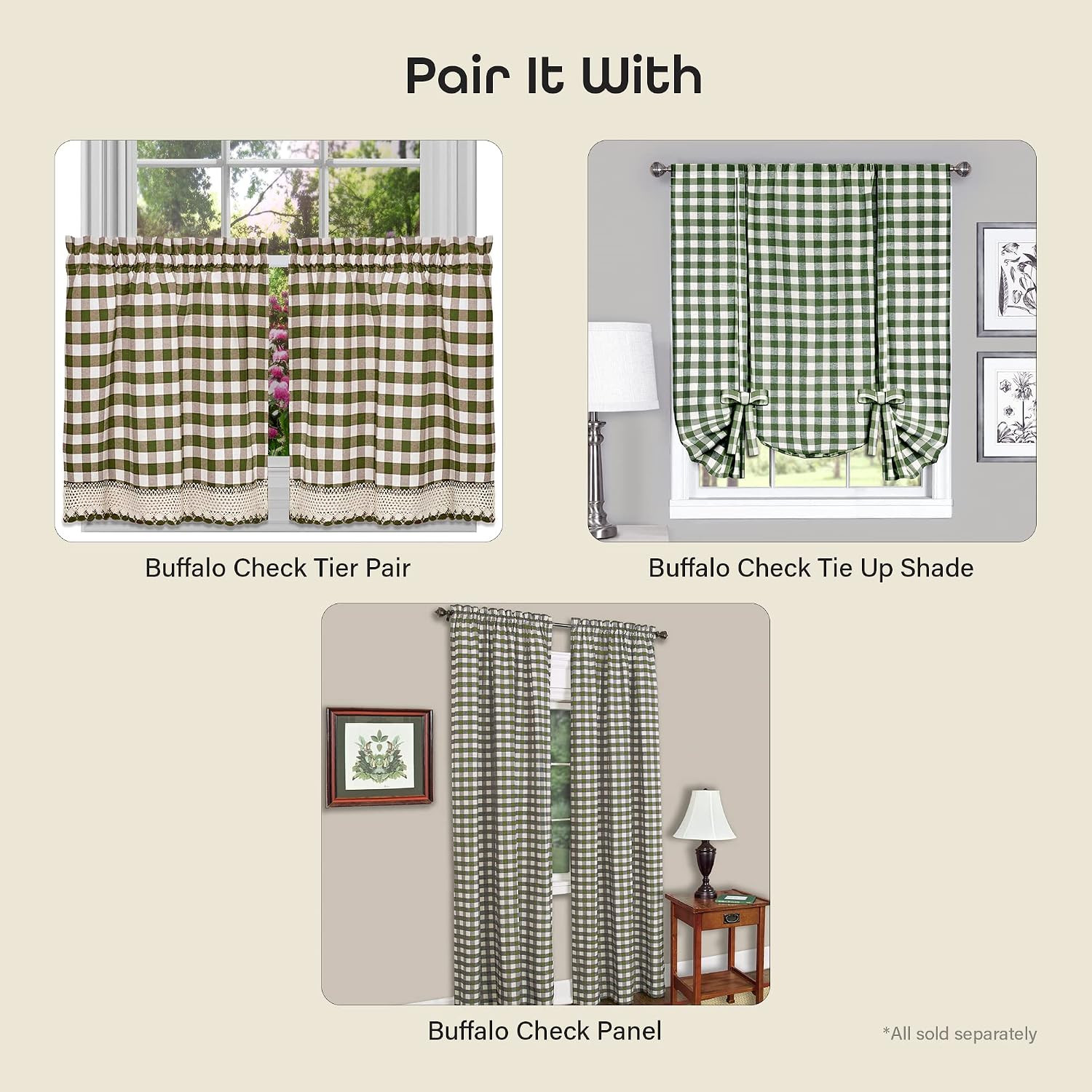 ACHIM Buffalo Check Valance Window Curtains – 58 Inch Width, 14 Inch Length – Sa