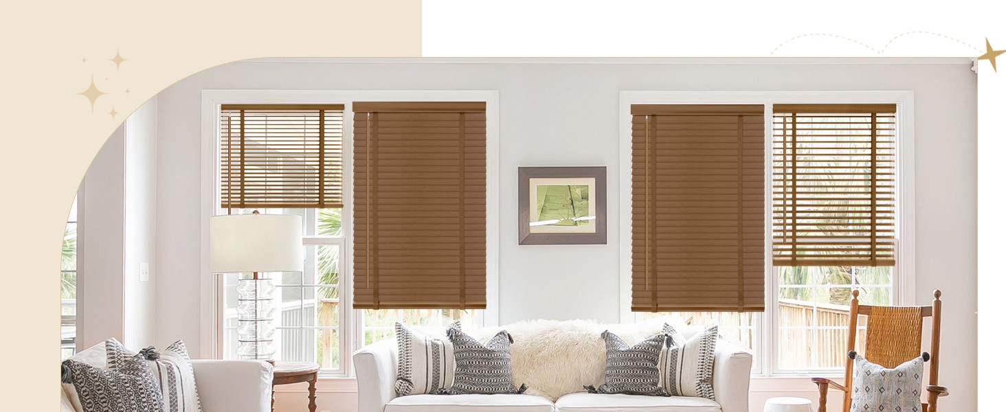 2″ Cordless Solid Wood Blinds for Indoor Window,52.5″ W x 60″ H Real Wooden