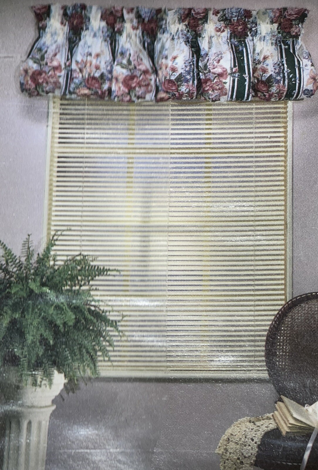 Vintage Blouson Valance Green Stripe & Pink Floral 86″ x 15″ NOS Usa Made