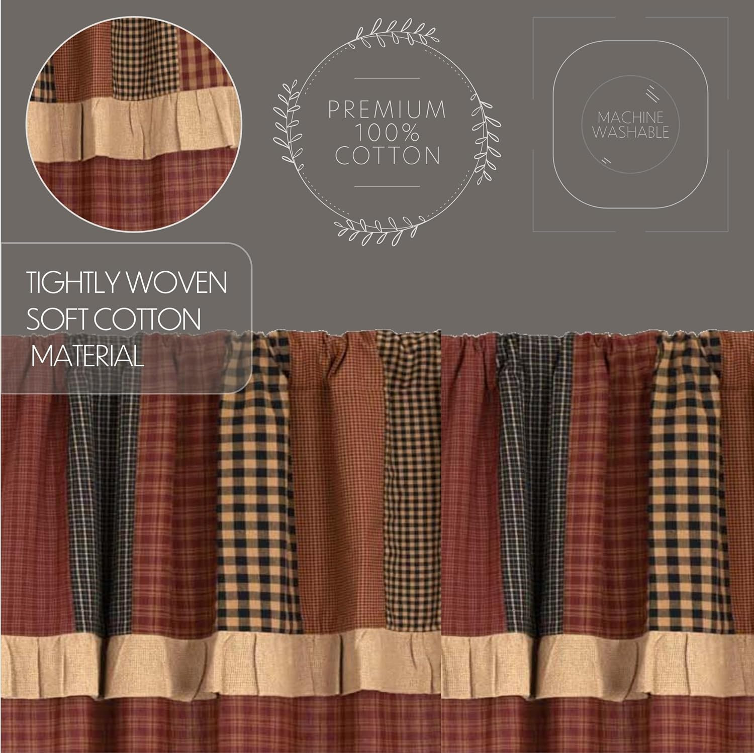 Maisie Primitive Short Curtain Panel Set with Valance, 63×36, 2 Panels