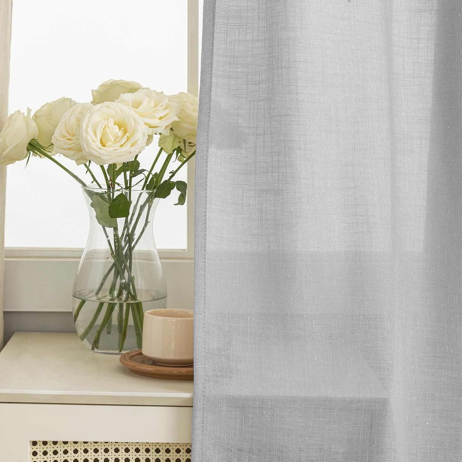 Voilybird Linen Gray Grommet Curtains 108 Inches Long For Living Room Boho Semi