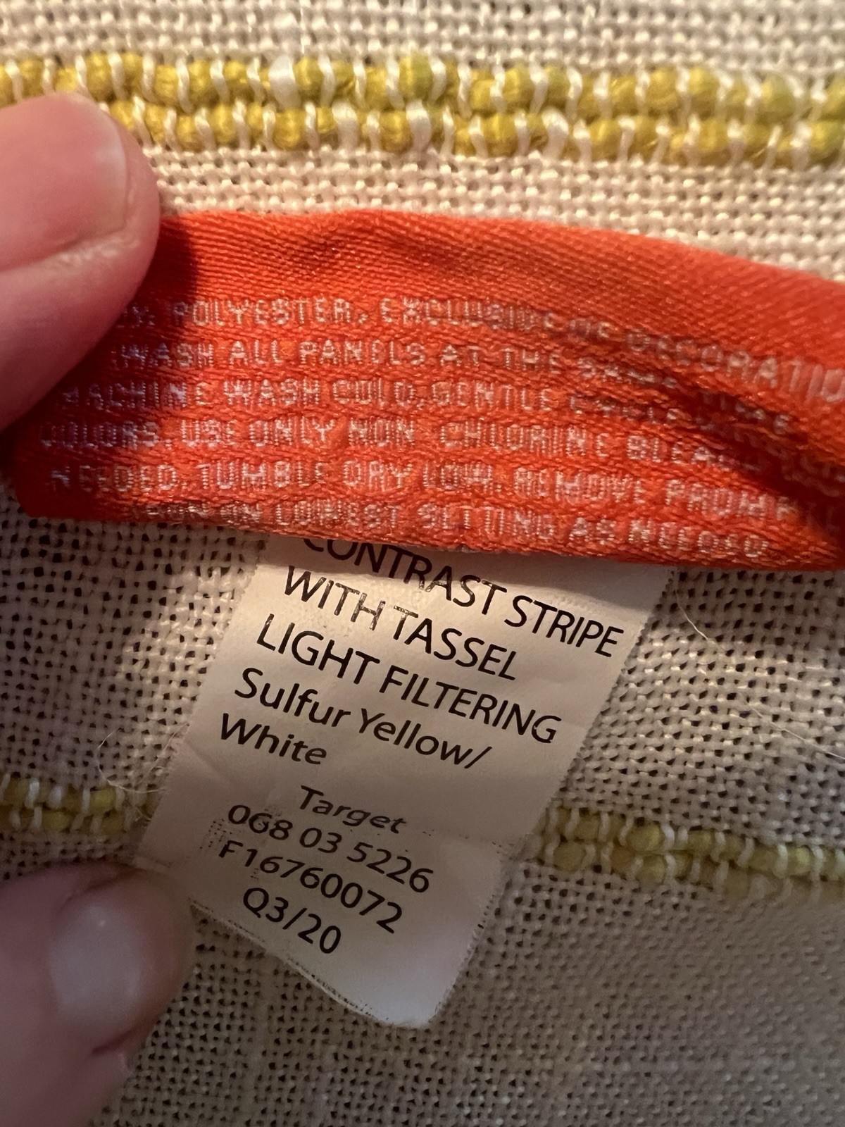 2 Opalhouse Curtain panels 84” X 54” yellow & White Stripe Tassel Trim drape rod