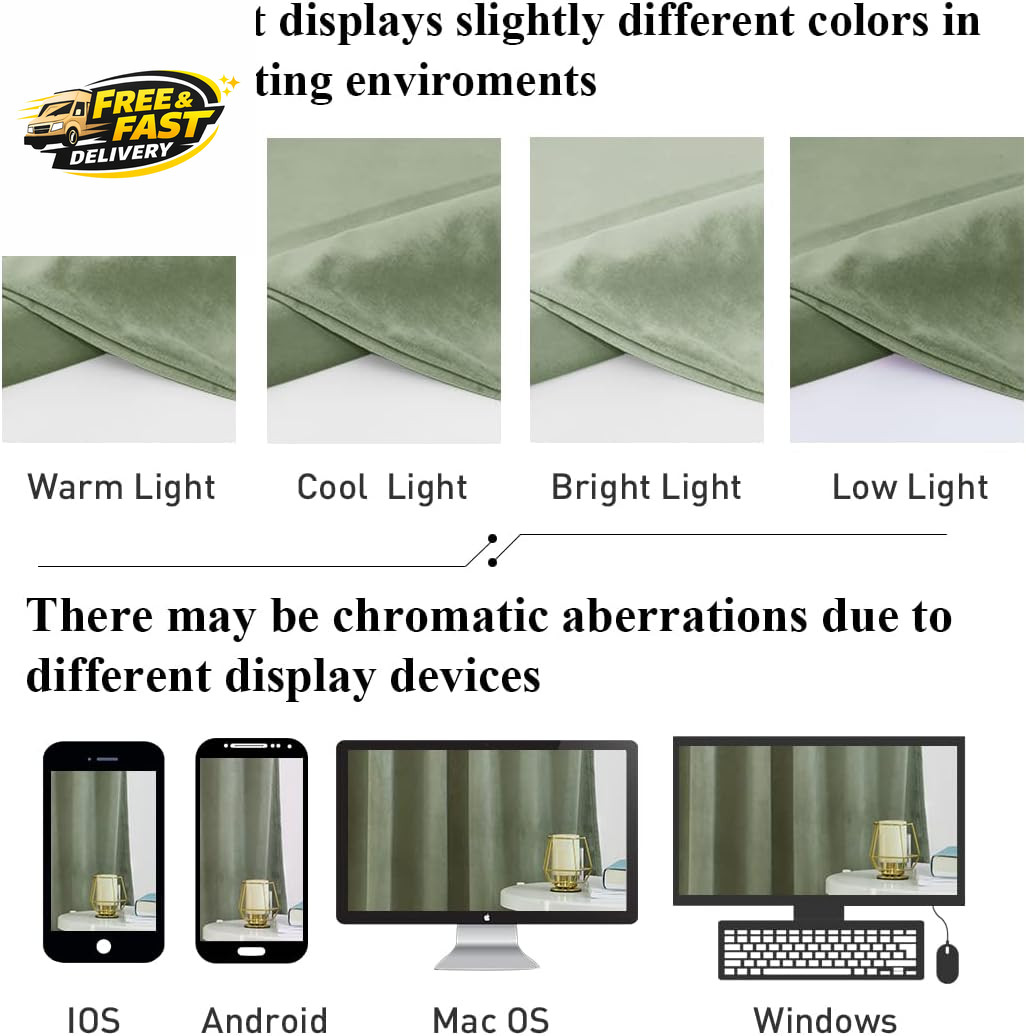 Sage Green Velvet Curtains 96 Inches, Super Soft Room Darkening Window Drapes Se