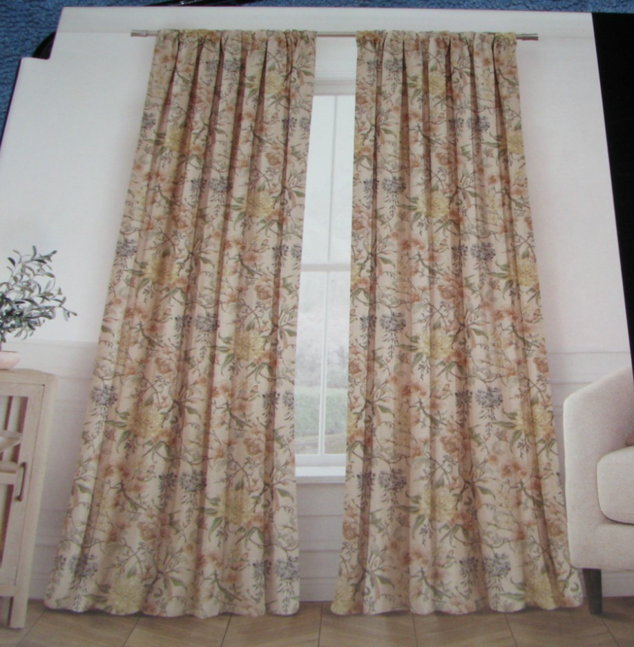 ENVOGUE “HOME” Window Curtains 2 Panels Beige 37 x 96 /Flowers, Birds, Floral