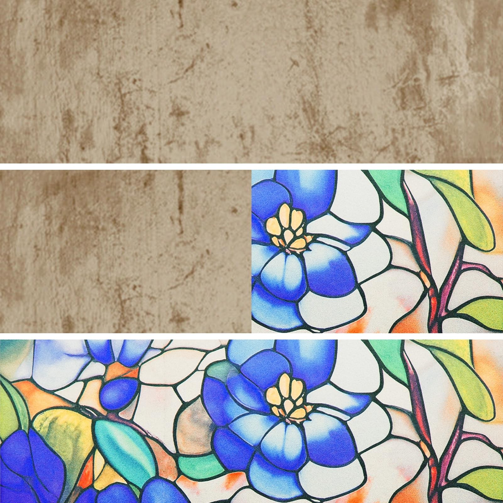 Window Privacy Film – Stained Glass Style Floral 24″ x 36″, Glazed Blue