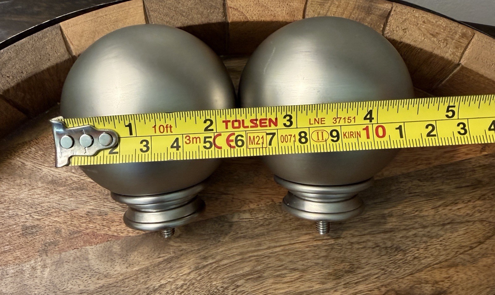 Set/2 POTTERY BARN Large Ball Finials 1.25” Diameter Pewter NEW OPEN BOX PB