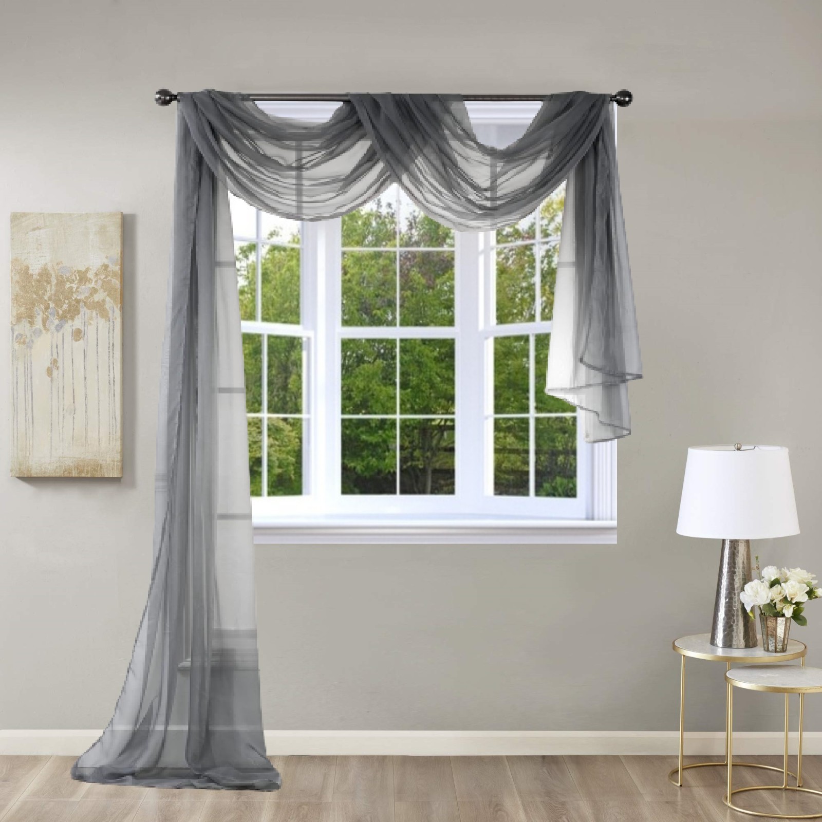 1PC ELEGANCE SHEER WINDOW SCARF VALANCE CURTAIN TOPPER SOLID COLORS 37″ X 216″