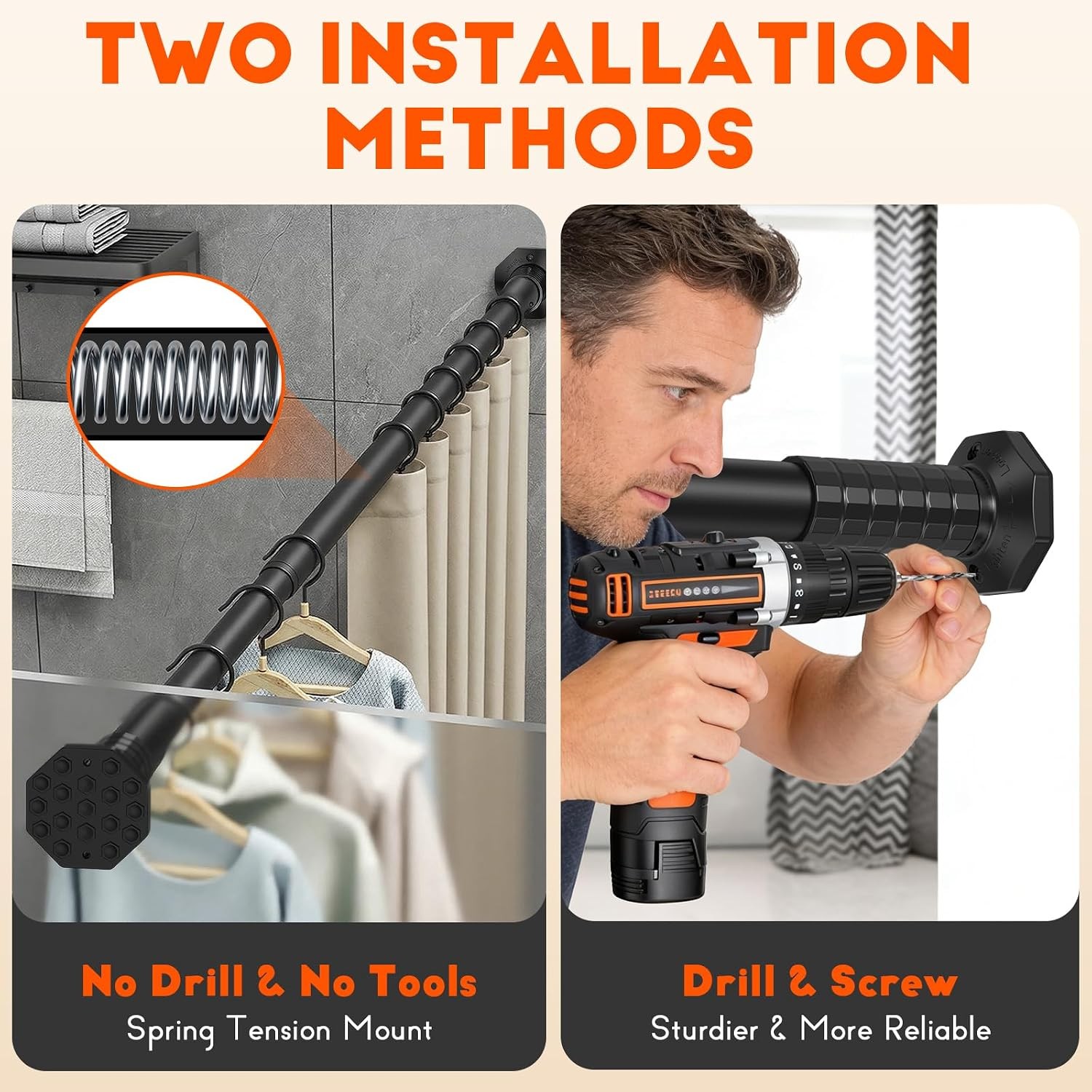 Heavy Duty Adjustable Tension Curtain Rod 45-148 In, No Drill, Rustproof