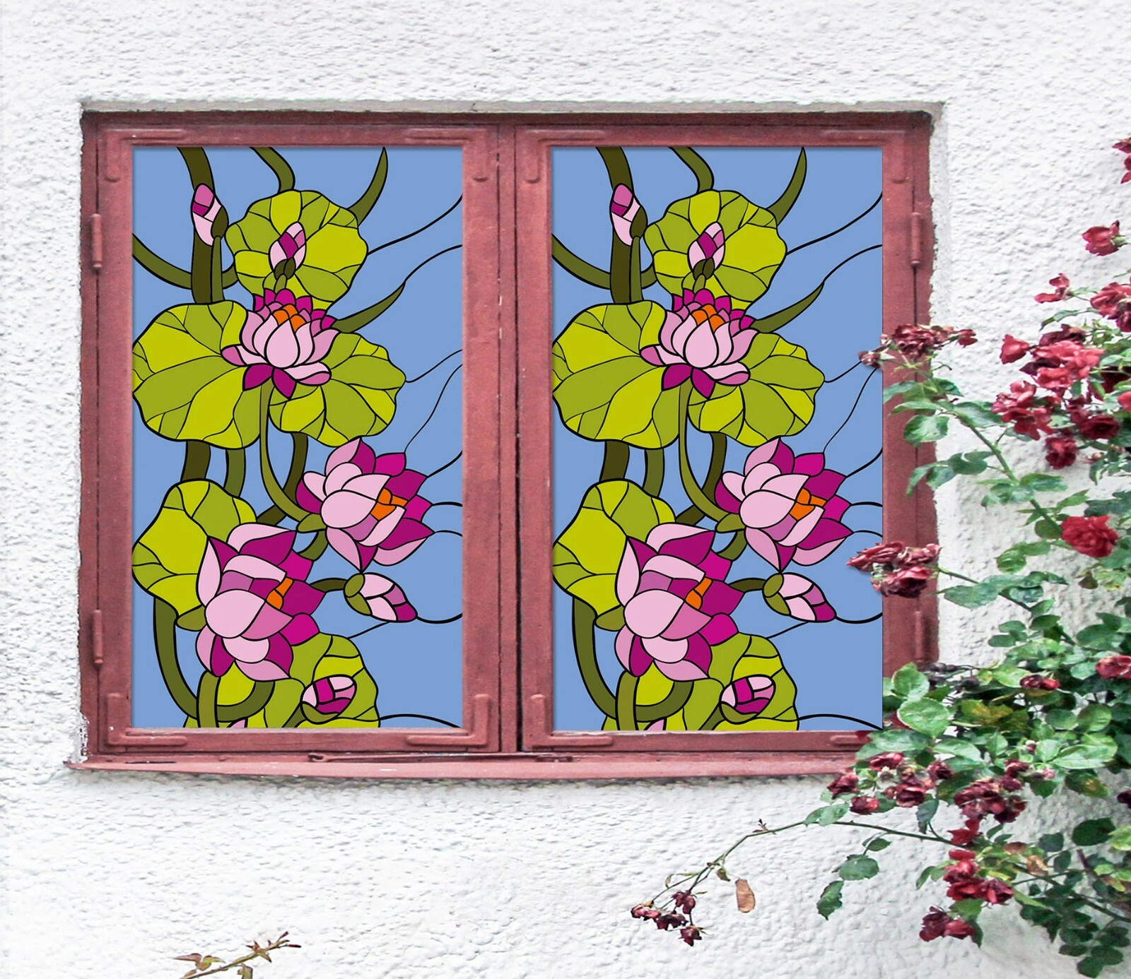 3D Red Lotus ZHU338 Window Film Print Sticker Cling Stained Glass UV Zoe