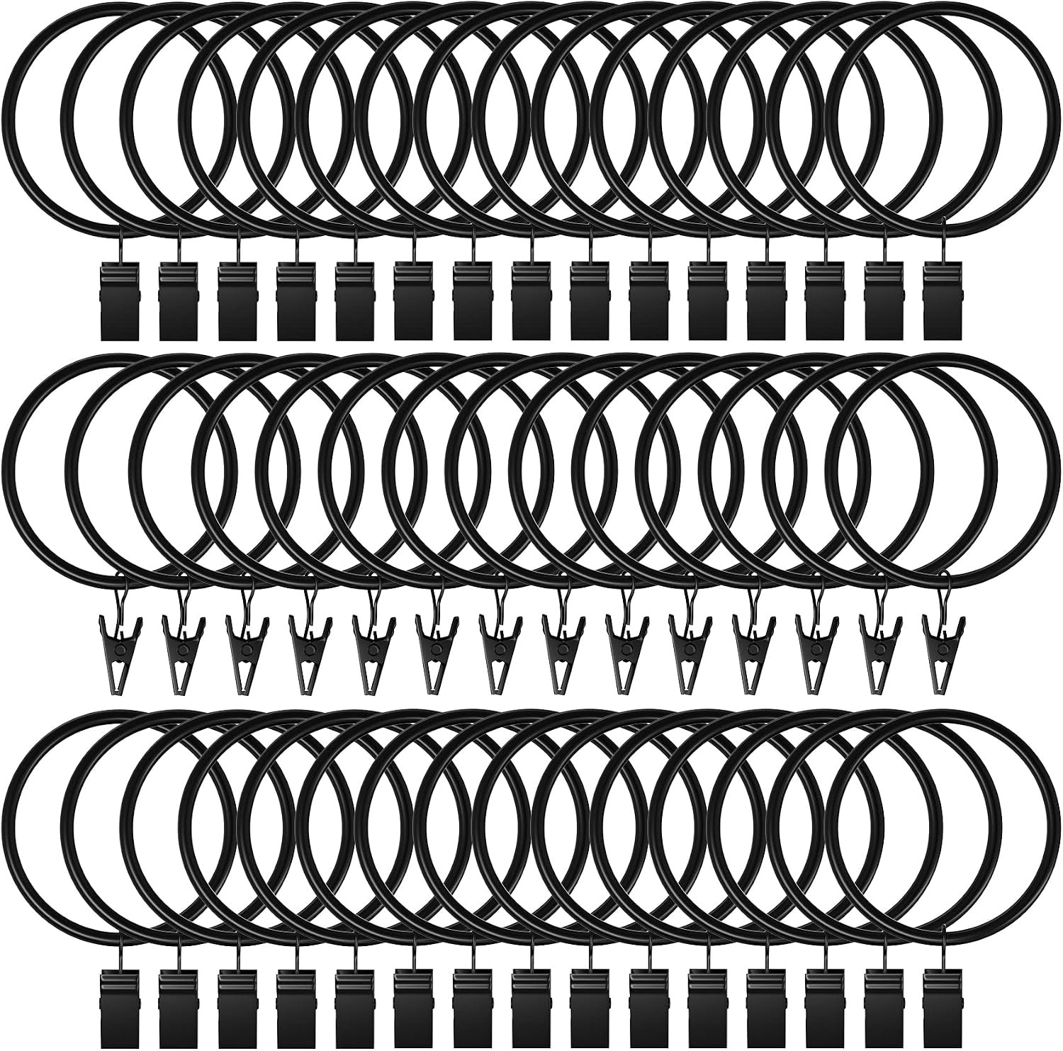 44 Pack Curtain Rings with Clips Hooks 2 in Diameter Rustproof | Matte