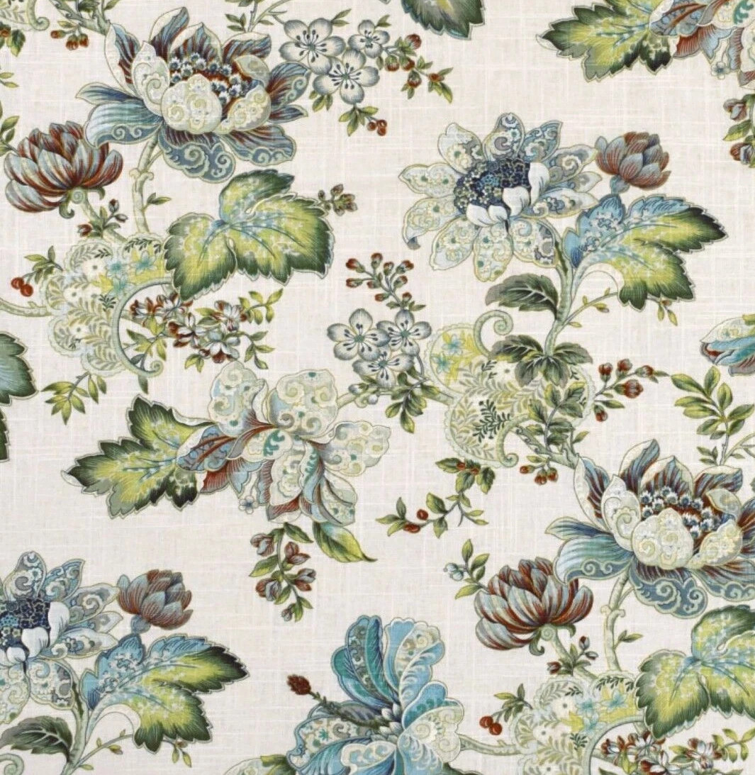 4 Drapes “Front Parlor” DUBLIQUE in White Tea Jacobean on Linen FREE THERMAL