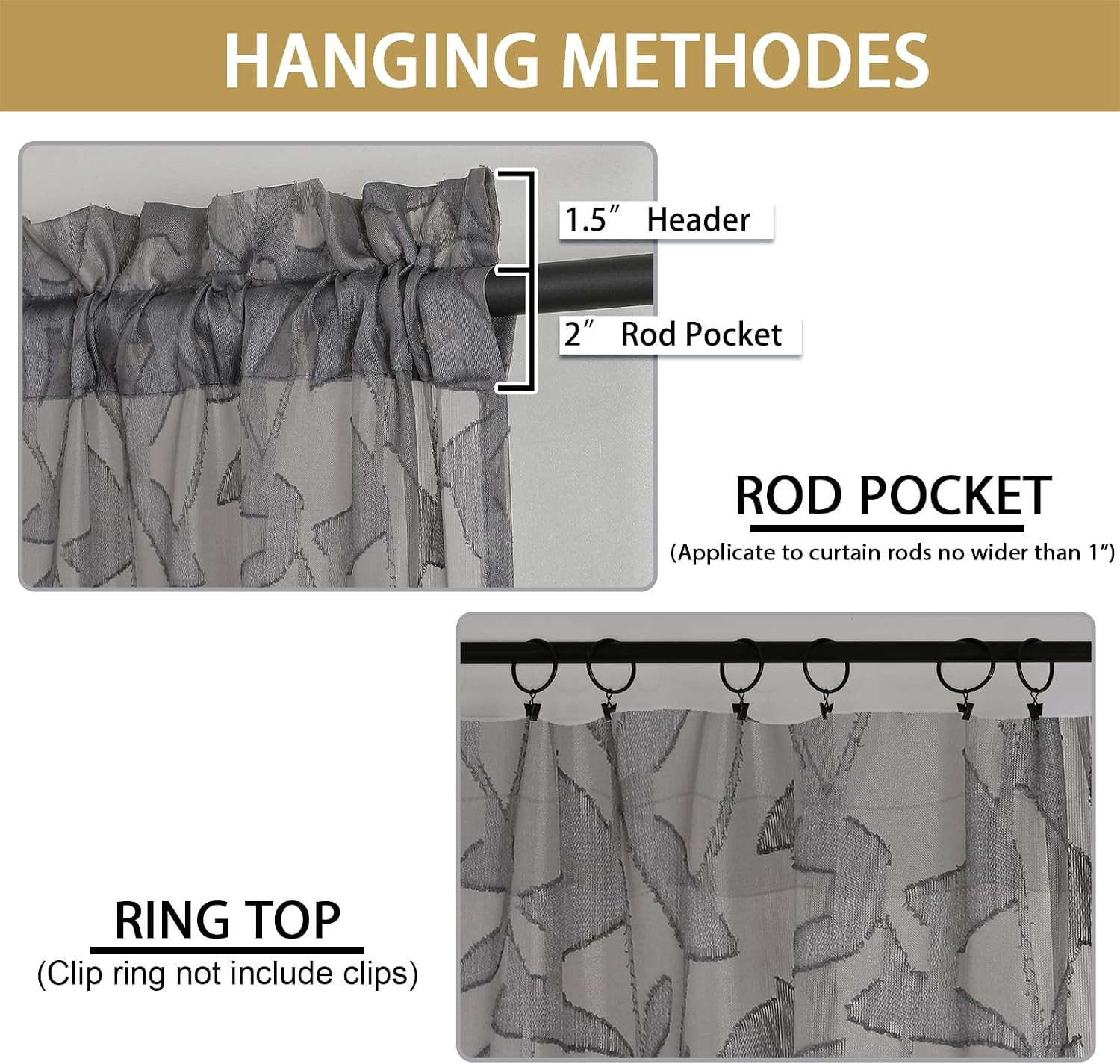 Leyna Charcoal Gray Sheer Curtains 72 Inches Long for Bedroom 2 Panels Set, Ligh