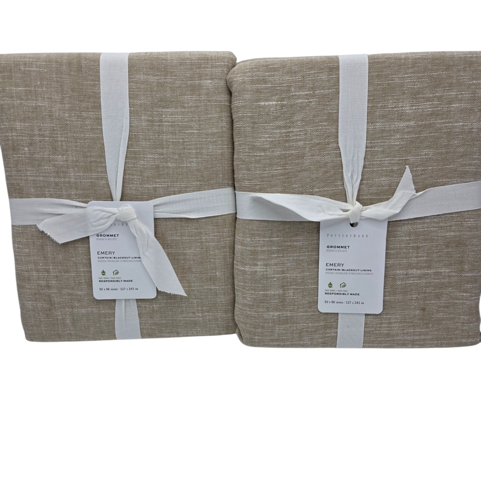 Pottery Barn Emery Blackout Curtains Set 2 50×96 Oatmeal Cotton Linen Drapes