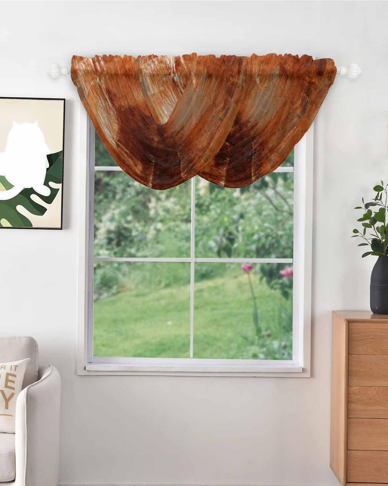Hokiten Burnt Orange Waterfall Valances 38.5″W x 47.2″L 3 Panel