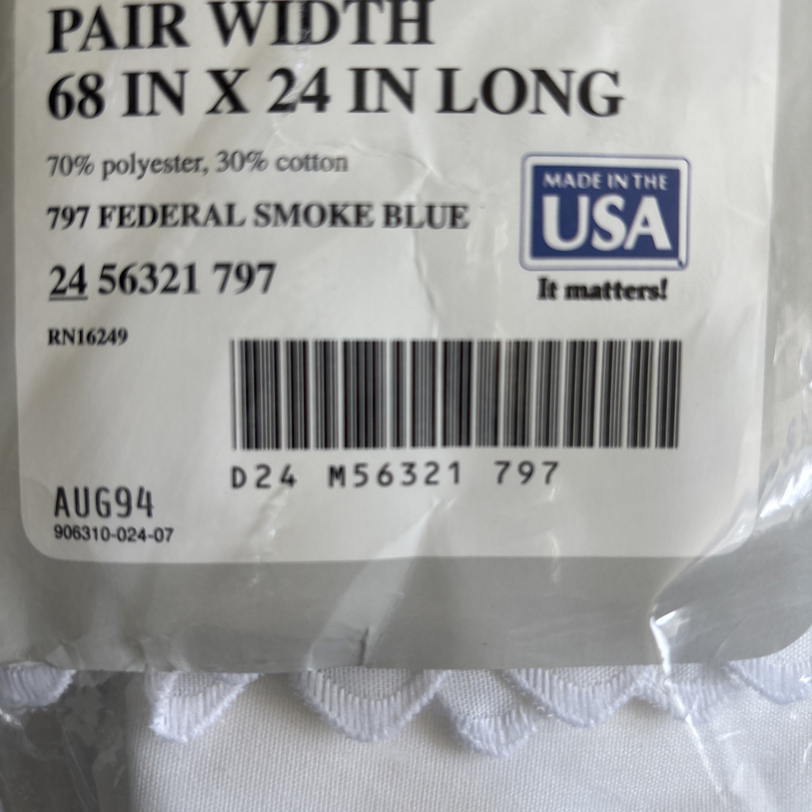 VTG Sears Vee Stitch Window Fashions (A) Tier Curtains White Eyelet Blue Ruffle