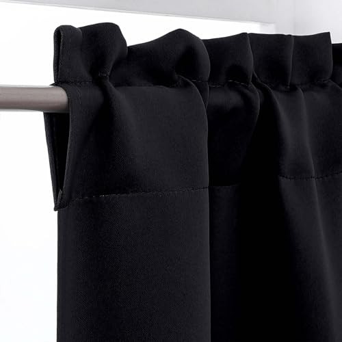 Kitchen Curtains 36 Inch Length, Shortout Small 30″W x 36″L (Pack of 2) Black