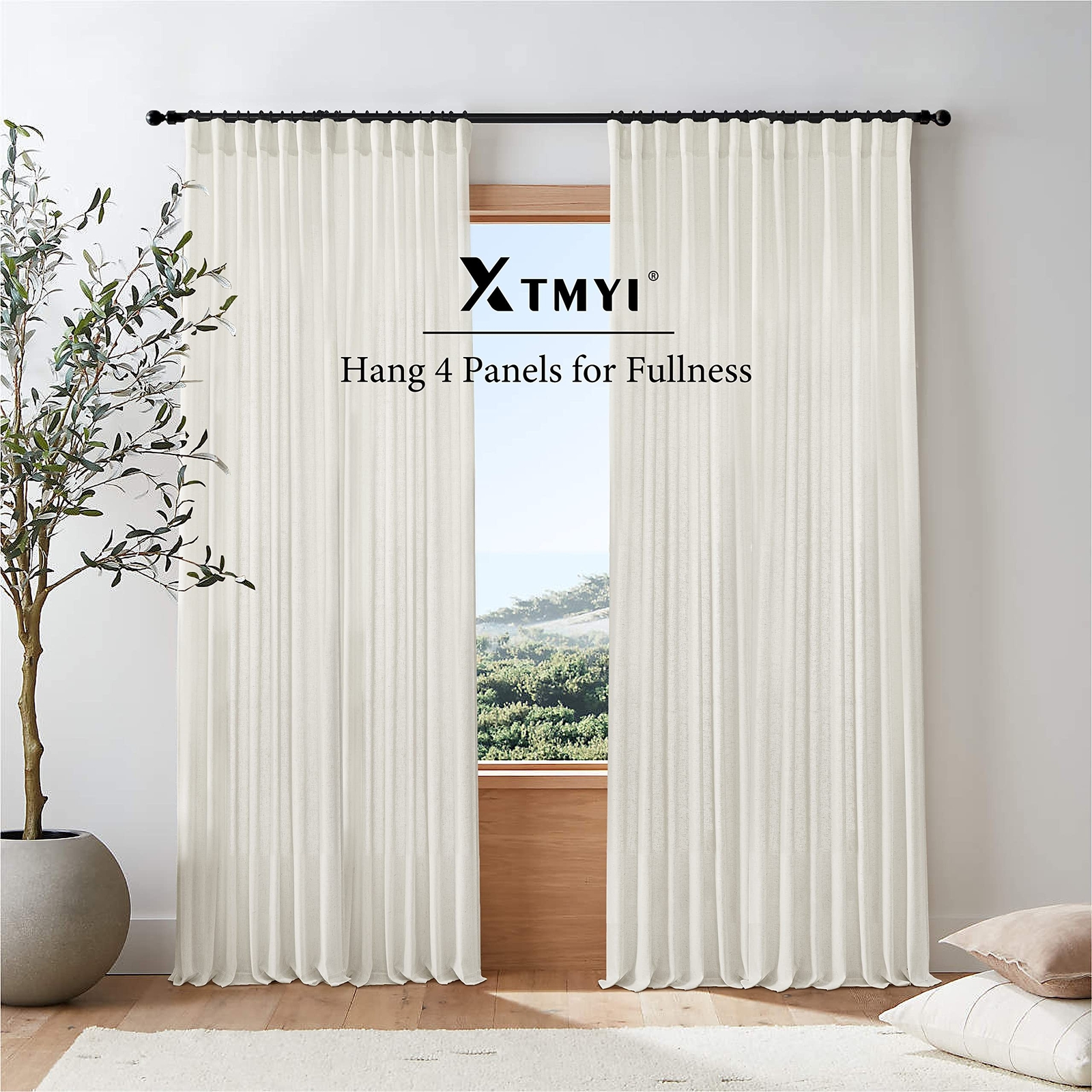 120 Inch Long Linen Curtains,Mount with Back Tab Hooks Belt for Rail Track,Li…