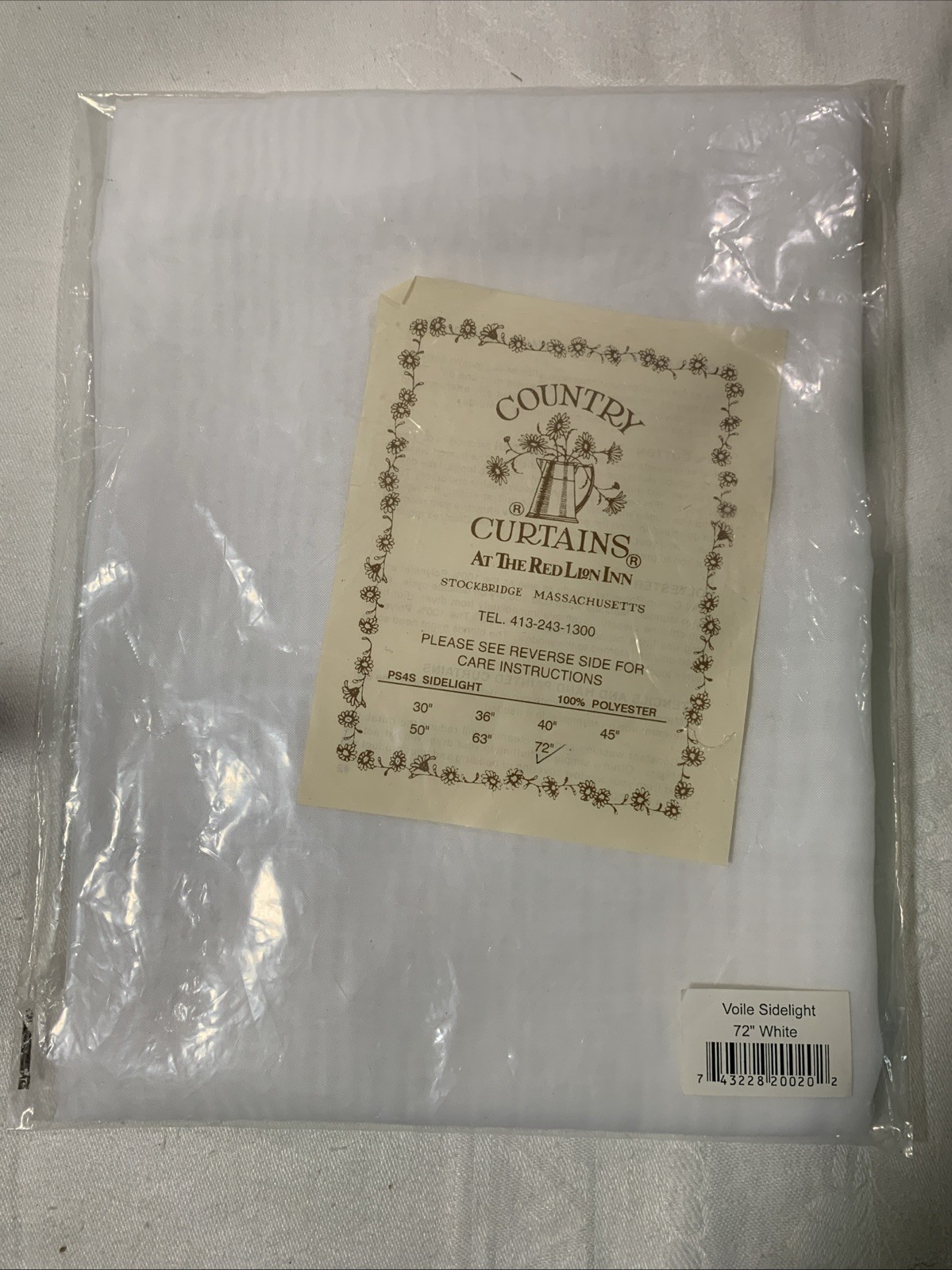 Country Curtains At The Red Lion Inn Voile Sidelight 72” White New In Package