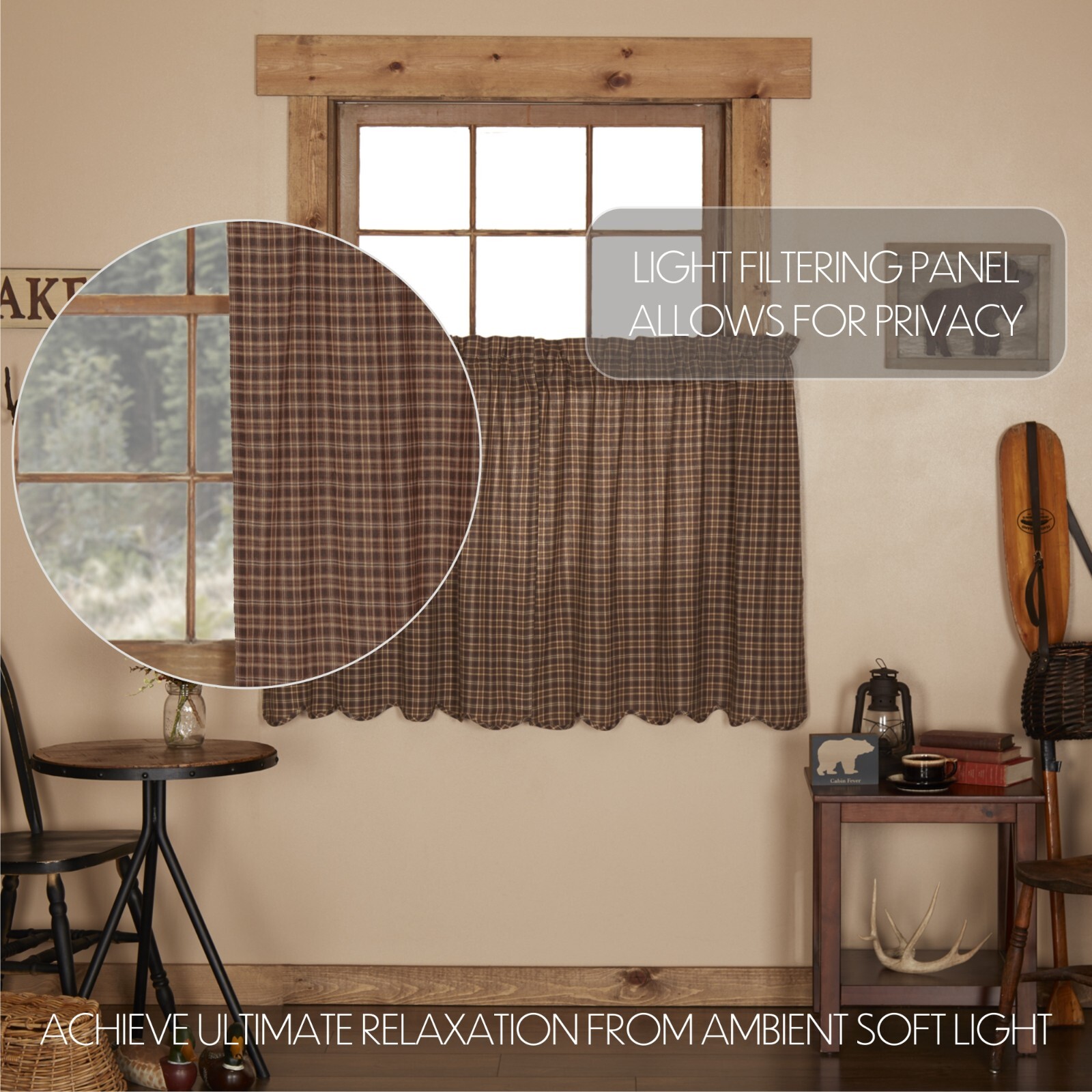 Prescott Plaid Tier Set 36″ Long Cotton Country Farmhouse VHC Brands Brown Tan