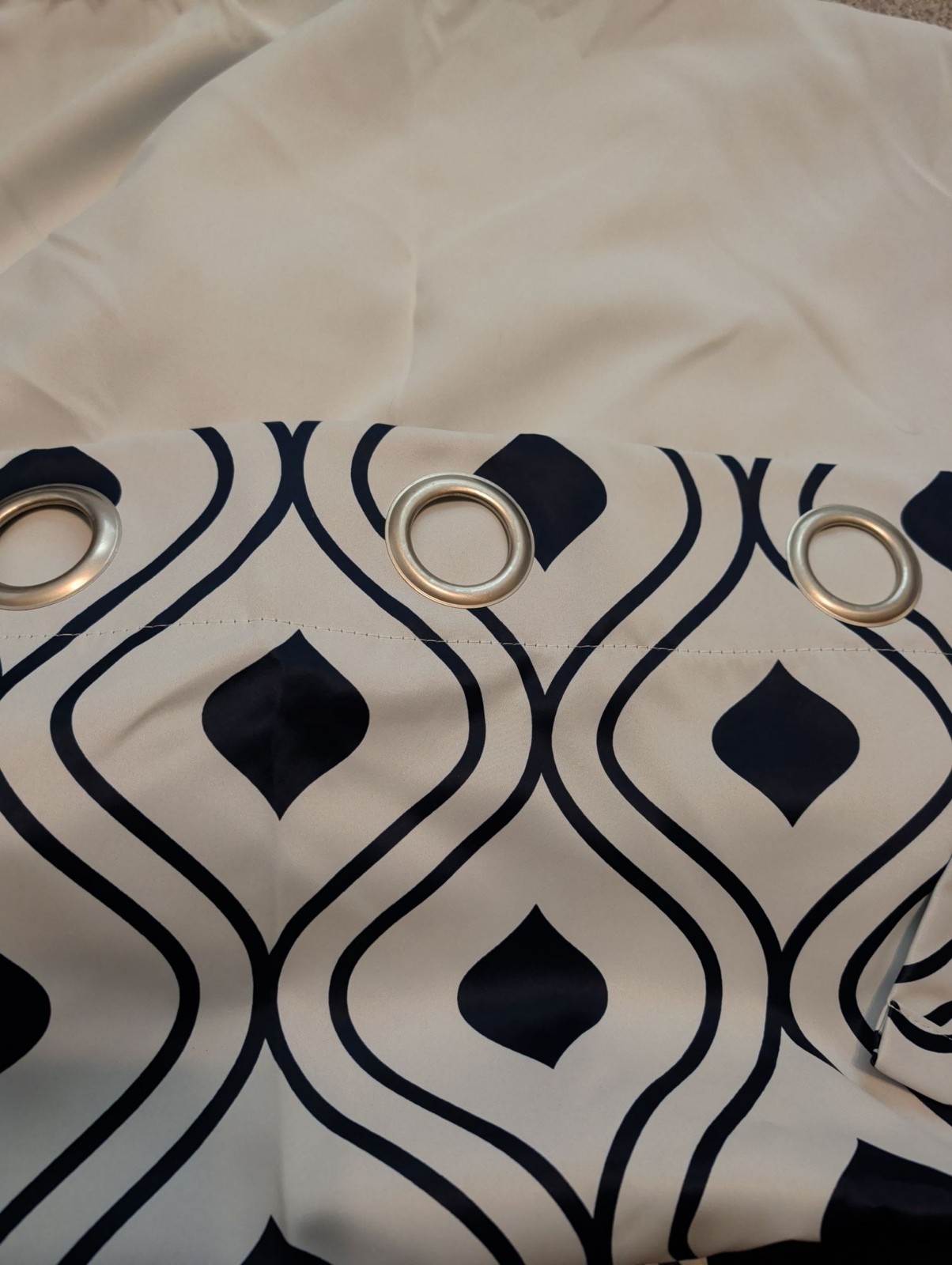 Curtains Navy Blue White Trellis Geometric Grommet Blackout Thermal Lined 104×84