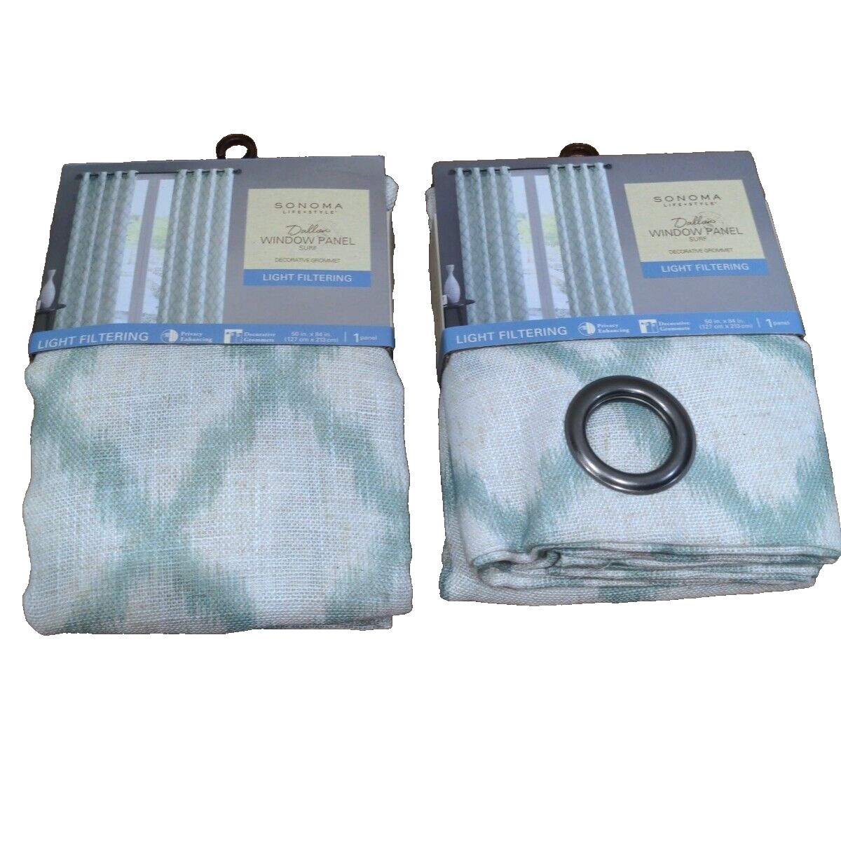 NEW Sonoma Curtain Panels Light Filtering Grommet 50×84 Surf Sea Green Set of 2