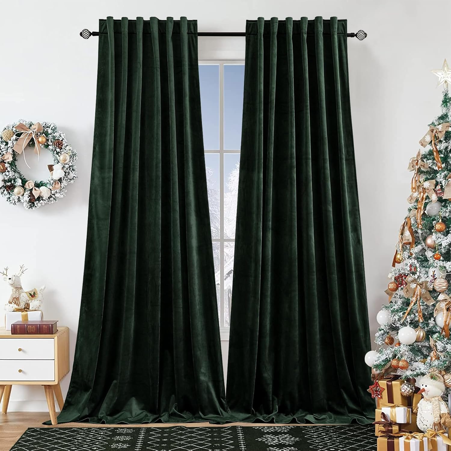Dark Green Velvet Curtains 52×90 Inch 2 Panels Room Darkening Thermal Drapes