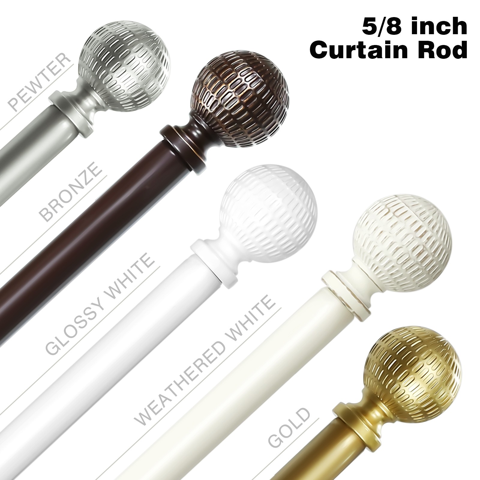 1-2Pack 5/8″ Single Telescoping Curtain Rod W/ Reticulated Ball Finial, 28″-120″