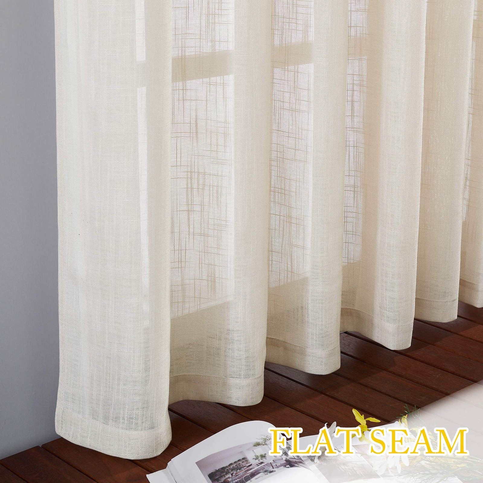 Linen Textured Sheer Curtains – Extra Wide Grommet Semi Voile Curtain Panel W…