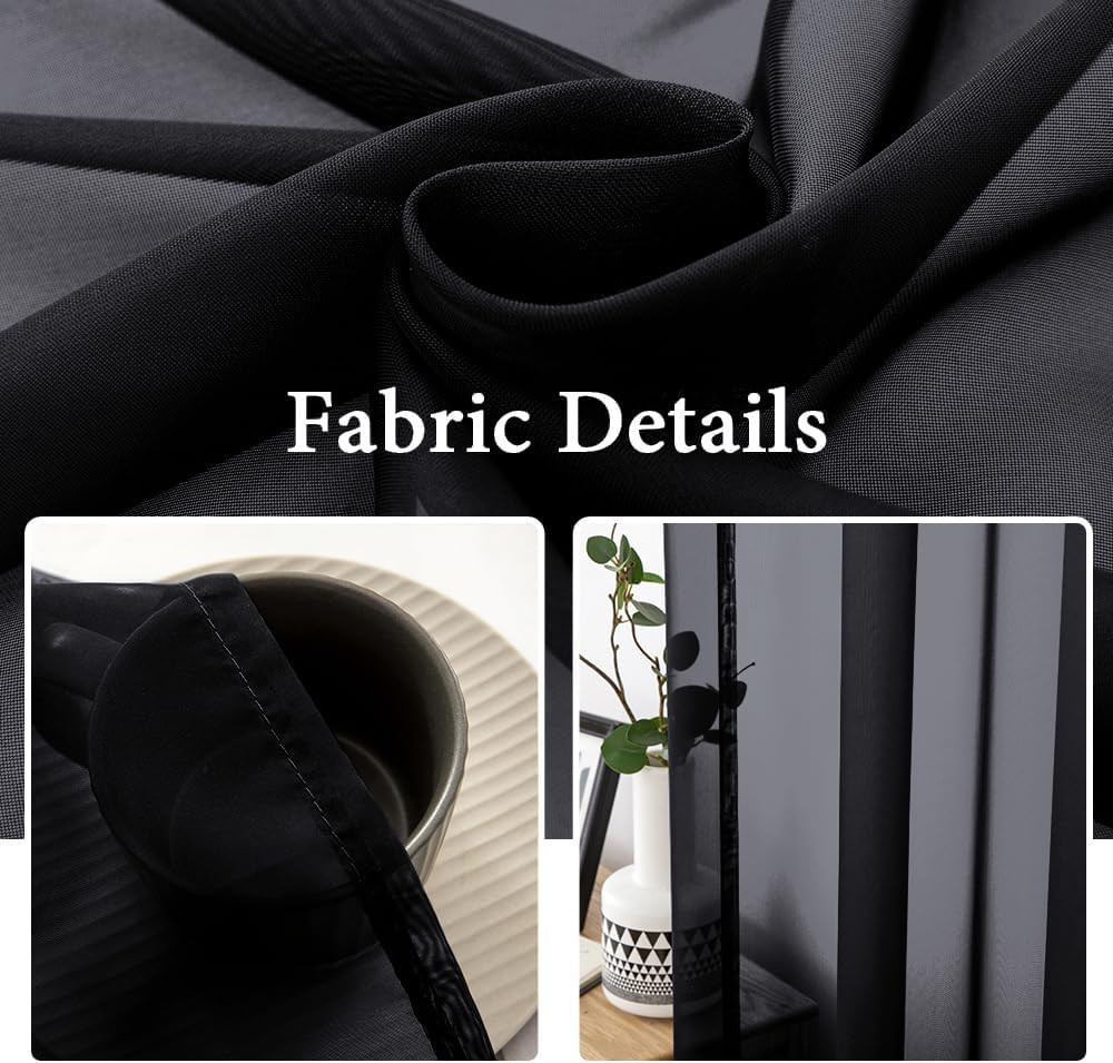 2 Panels Solid Color Sheer Window Curtains Elegant Halloween Window Voile Panels