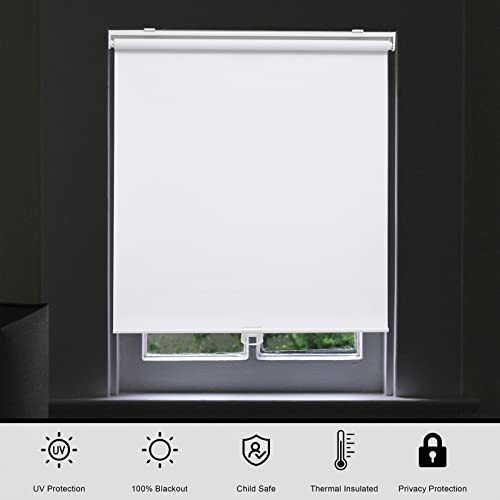 Blackout Roller Shades Blinds Cordless for Windows Pull Down 23″W x 72″H White
