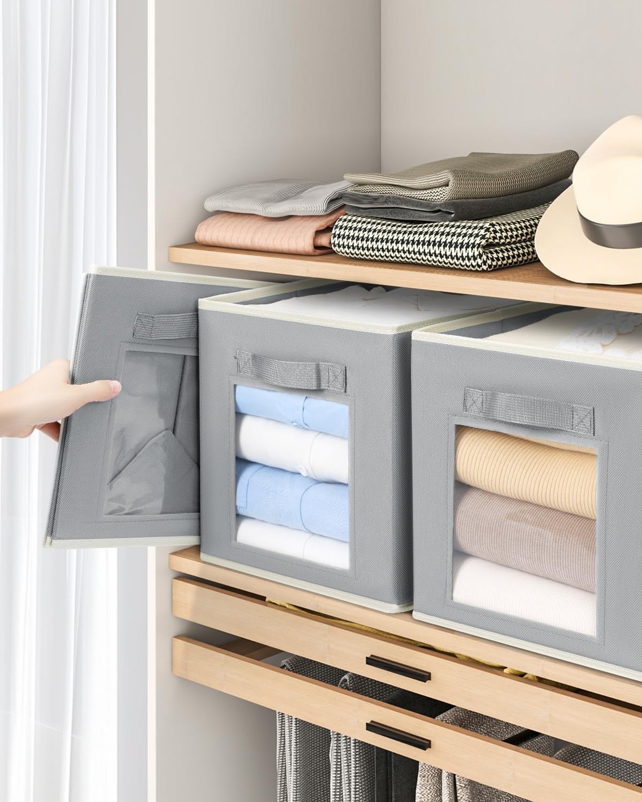 Bins for Closet Organization – Cubby Storage Organizer with Window, Closet Ba…