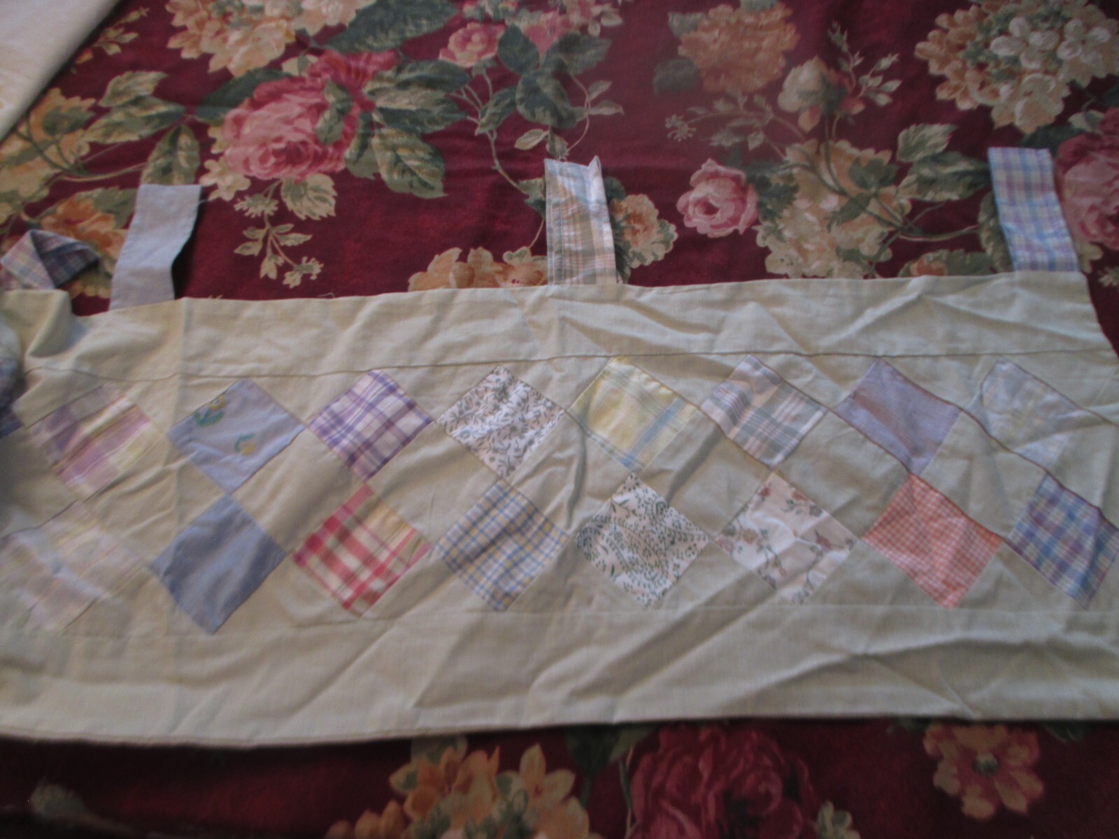 3 KIDSLINE Patchwork Floral Plaid Light green Tab Curtains Valances