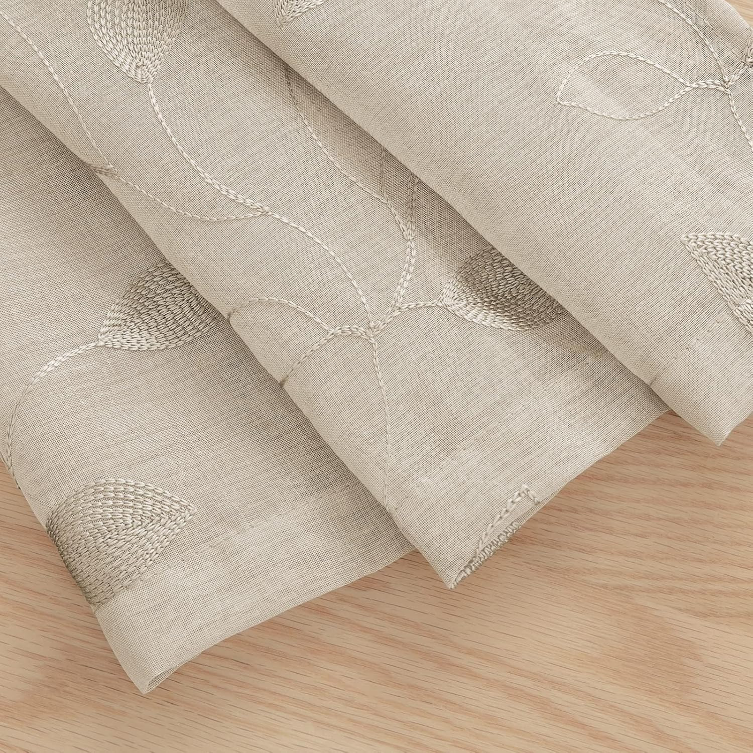 Taupe Sheer Curtains 52 X 63 Inches Length 2 Panels Beige Embroidered Leaf Patte