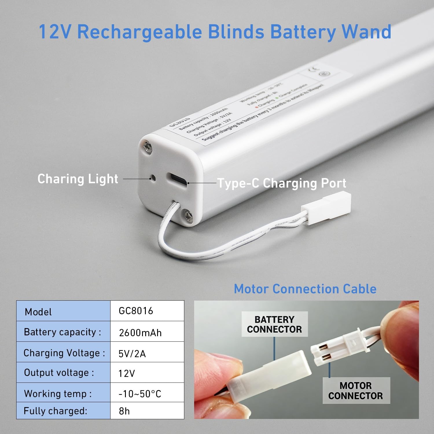 12V Rechargeable Battery Pack for Motorized Blinds and Shades, 2600mAh Batter…